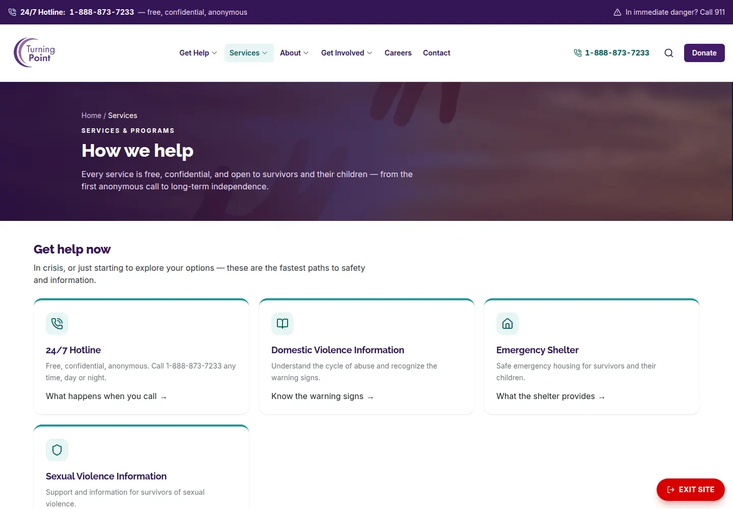 Turning Point services page